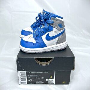 Nike Air Jordan 1 Retro High OG (TD) Toddler Size c3 True Blue White Cement Grey